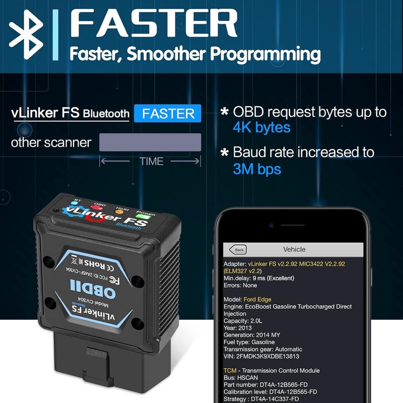 Vgate vLinker FS Bluetooth OBD2 Diagnostic Scan Tool, OBDII Car Code Reader for iOS, Android & Windows - Image 2